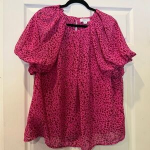 Chic Soul Fuchsia Leopard Puff-Sleeve Blouse